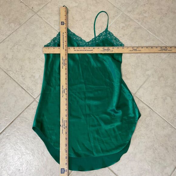 Victoria's Secret 90’s Y2K Gold Label Emerald Green Satin Slip Dress Size M lace - Picture 5 of 9